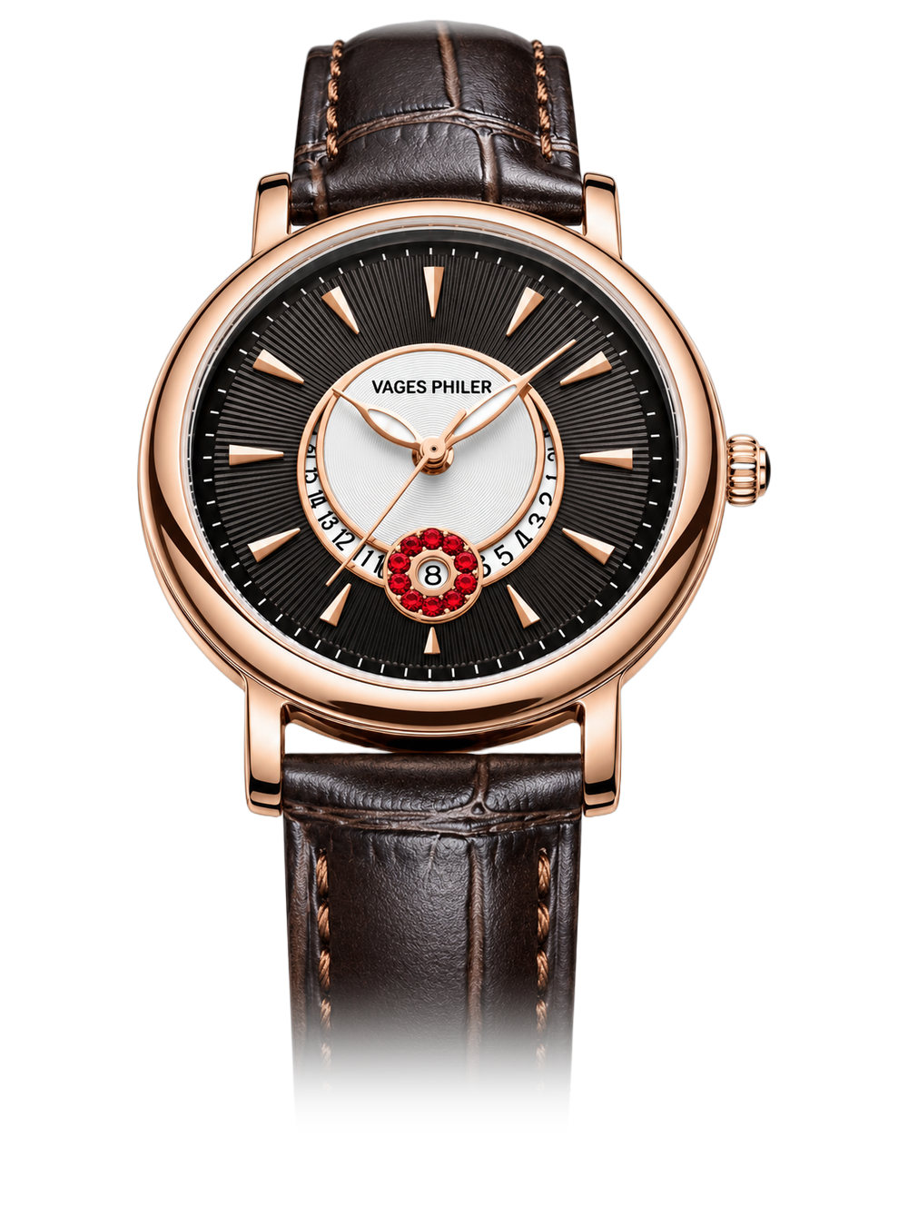 AURELYN rose gold women watch with black dial and brown strap