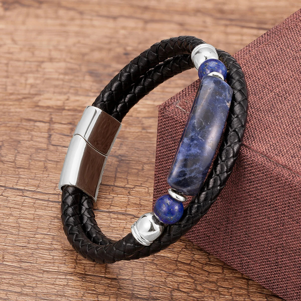 Martin Duval Stone Leather Bracelet - Lapis Silver
