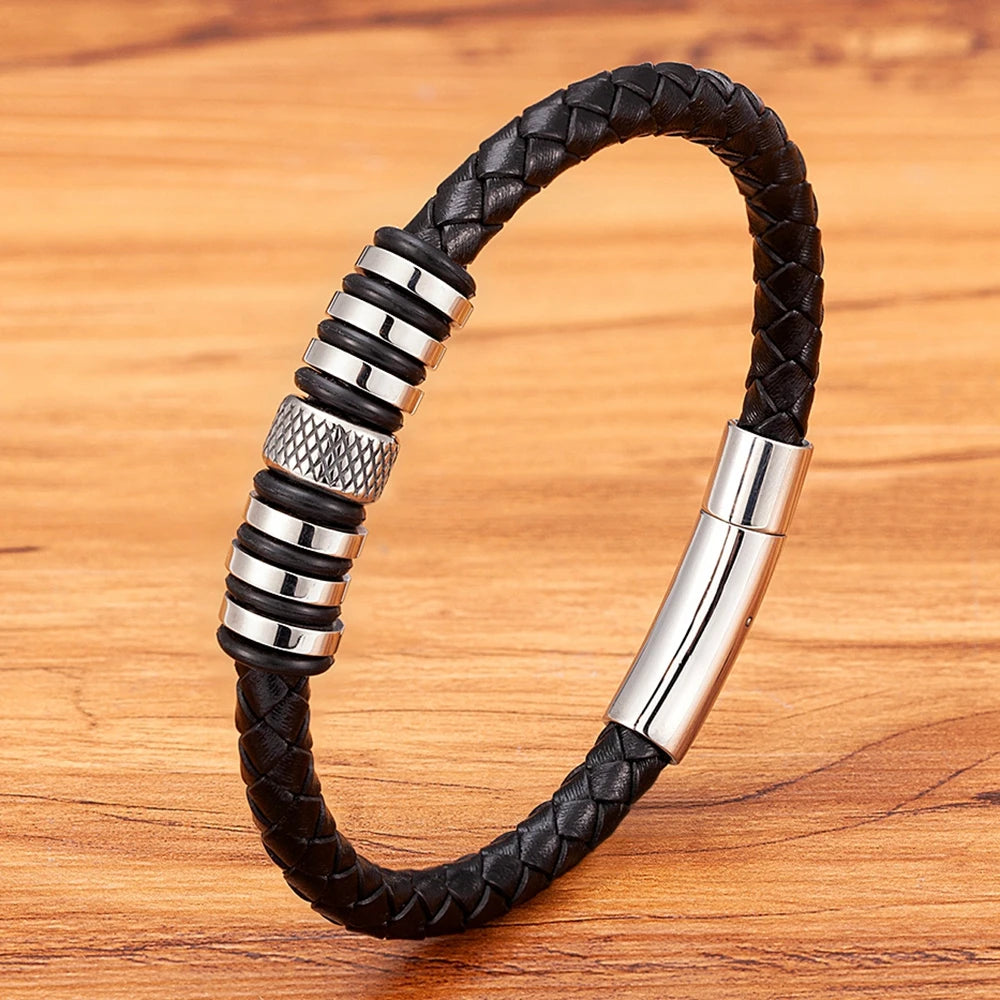 Martin Duval Leather Bead Bracelet - Steel