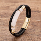 Martin Duval Stone Leather Bracelet - Rose Quartz Gold