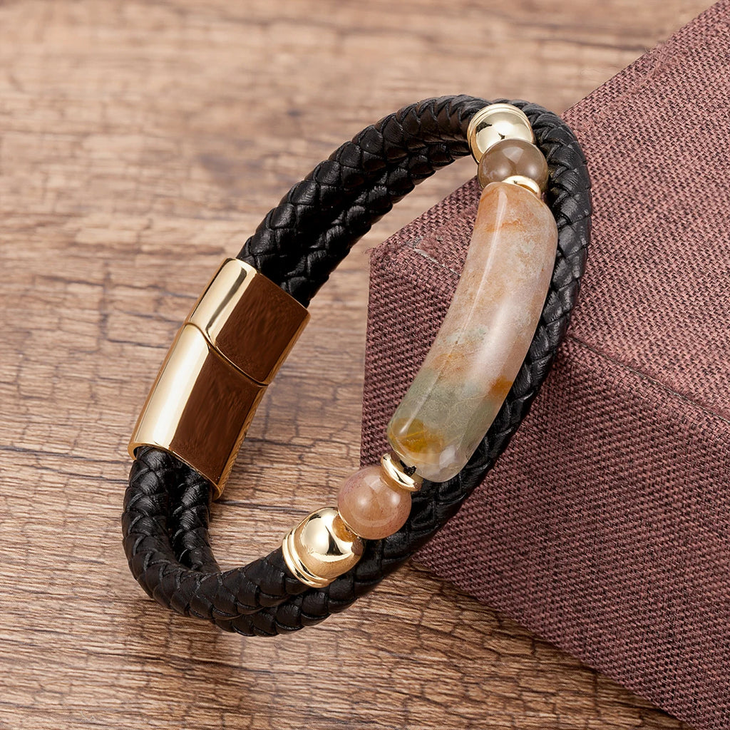 Martin Duval Stone Leather Bracelet - Agate Gold