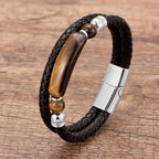 Martin Duval Stone Leather Bracelet - Tiger Eye Silver