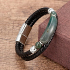 Martin Duval Stone Leather Bracelet - Natural Stone Silver