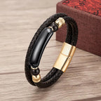 Martin Duval Stone Leather Bracelet - Black Agate Gold
