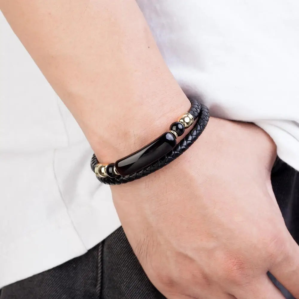 Martin Duval Stone Leather Bracelet