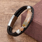 Martin Duval Stone Leather Bracelet - Agate Silver