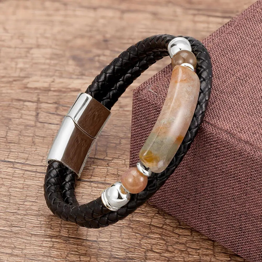 Martin Duval Stone Leather Bracelet - Agate Silver