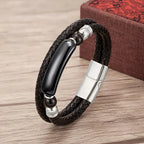 Martin Duval Stone Leather Bracelet - Black Agate Silver