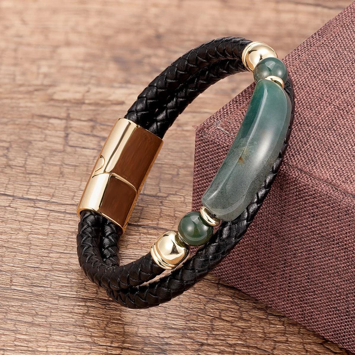 Martin Duval Stone Leather Bracelet - Natural Stone Gold