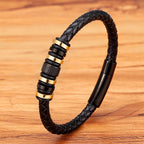 Martin Duval Leather Bead Bracelet - Black with Gold