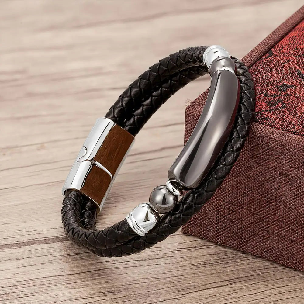 Martin Duval Stone Leather Bracelet - Hematite Silver