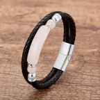 Martin Duval Stone Leather Bracelet - Rose Quartz Silver