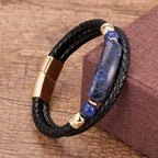 Martin Duval Stone Leather Bracelet - Lapis Gold