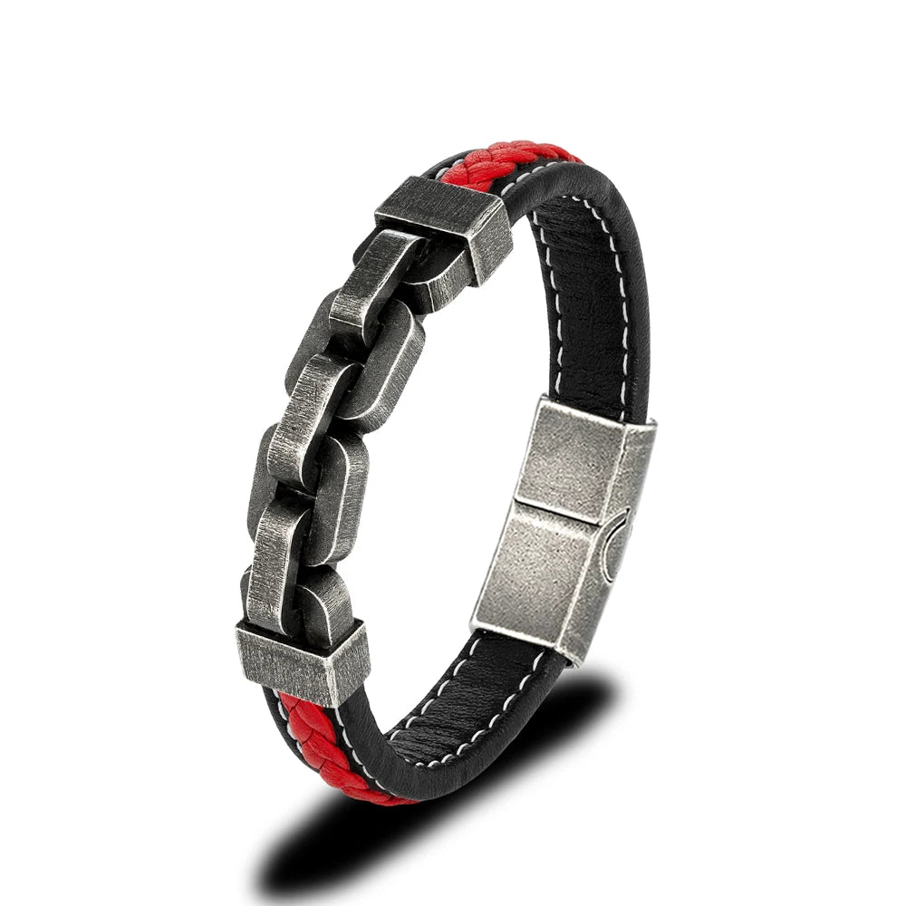Martin Duval Chain Link Leather Bracelet - Red