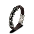 Martin Duval Chain Link Leather Bracelet - Coffee