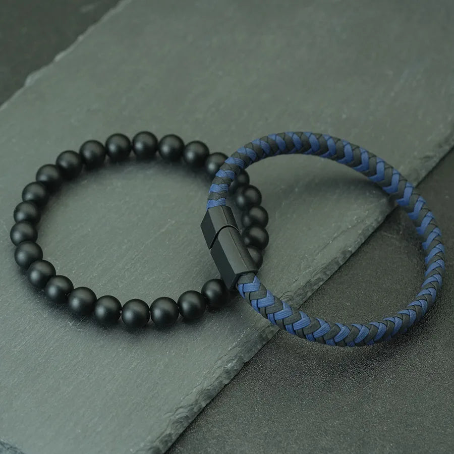 Martin Duval Onyx & Leather Bracelet Set