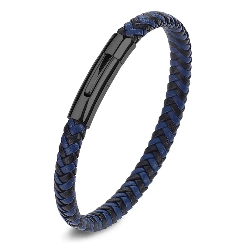 Martin Duval Slim Braided Leather Bracelet - Black Blue