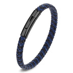 Martin Duval Slim Braided Leather Bracelet - Black Blue