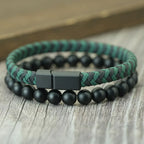 Martin Duval Onyx & Leather Bracelet Set - Green