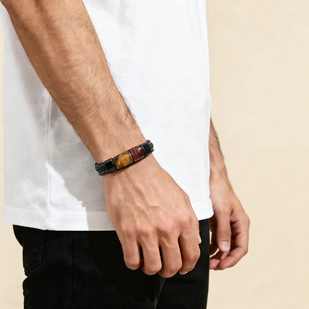 Martin Duval Tiger Eye Leather Bracelet