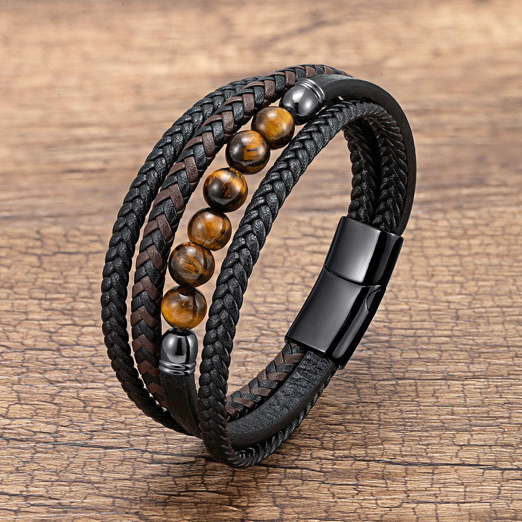 Martin Duval Layered Leather Bracelet - Tiger Eye