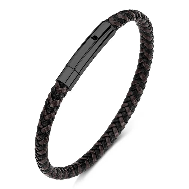 Martin Duval Slim Braided Leather Bracelet - Black Coffee