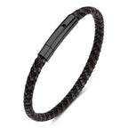 Martin Duval Slim Braided Leather Bracelet - Black Coffee