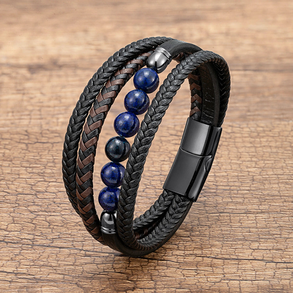 Martin Duval Layered Leather Bracelet - Lapis Stone