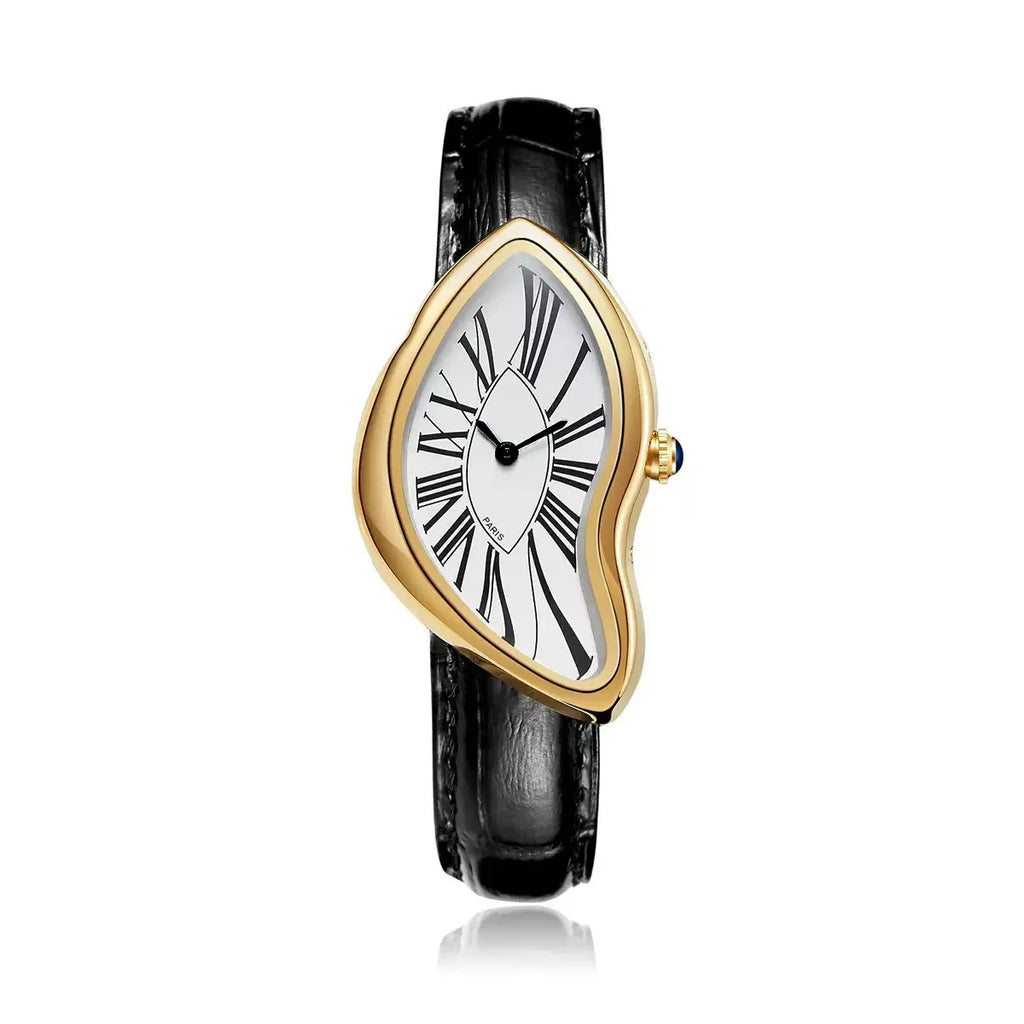 Unique Twisted Irregular Men Quartz Watch Vintage Waterproof Leather Strap Safe Fold Buckle Fashion Wrist Accessory