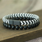 Martin Duval Onyx & Leather Bracelet Set - White Black