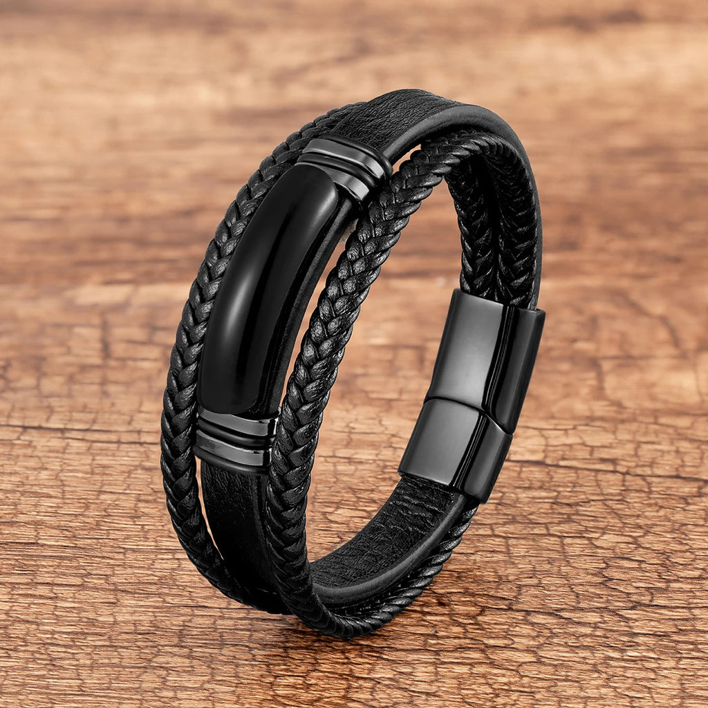 Martin Duval Stone Bar Leather Bracelet - Agate