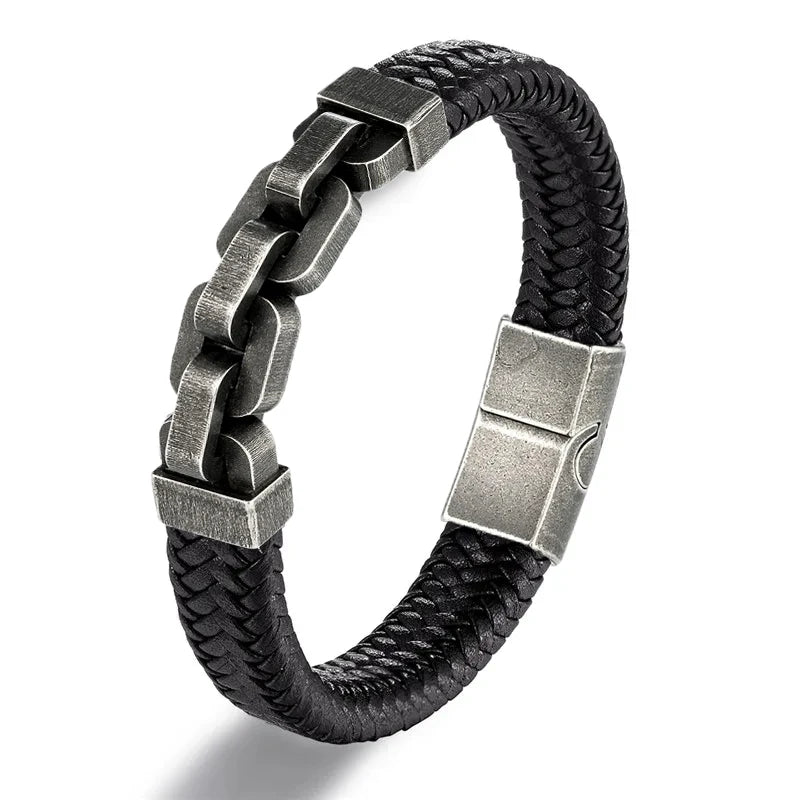 Martin Duval Chain Link Leather Bracelet - Black 2