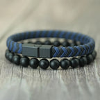 Martin Duval Onyx & Leather Bracelet Set - Navy