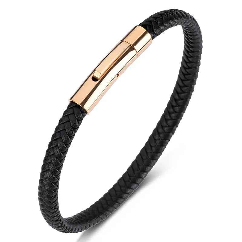 Martin Duval Slim Braided Leather Bracelet - Gold Black