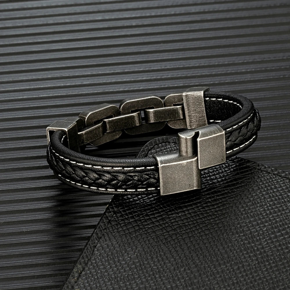 Martin Duval Chain Link Leather Bracelet