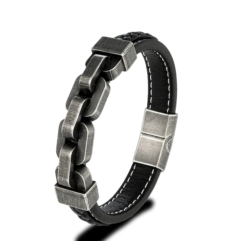 Martin Duval Chain Link Leather Bracelet - Black White