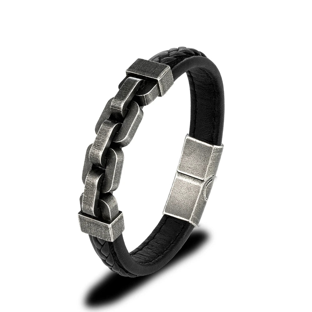 Martin Duval Chain Link Leather Bracelet - Black