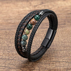 Martin Duval Layered Leather Bracelet - Moss Agate Stone