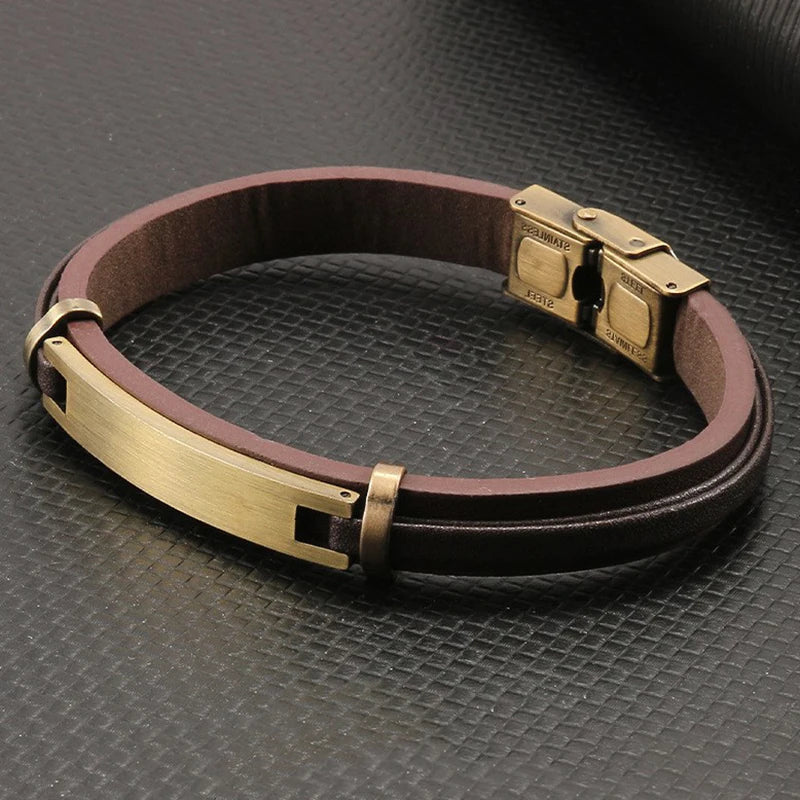 Martin Duval Leather Plate Bracelet - Coffee
