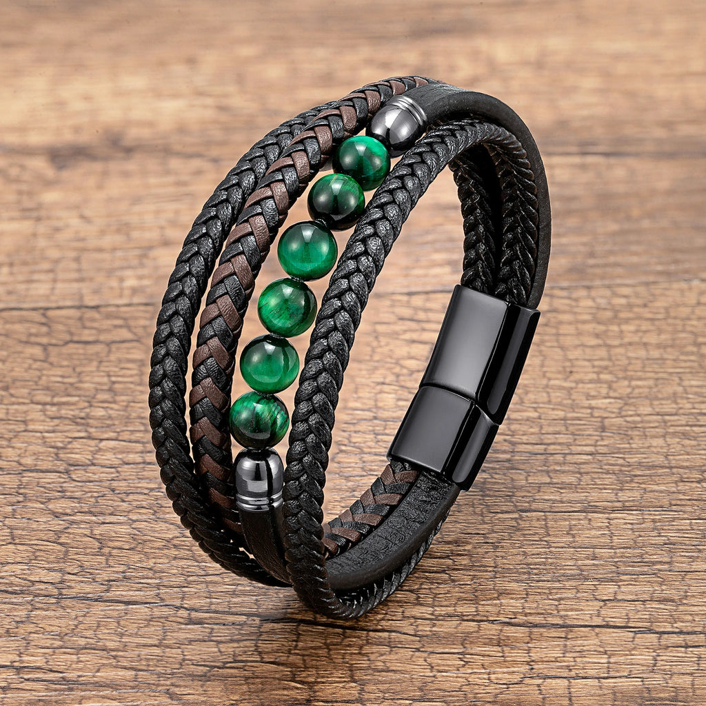 Martin Duval Layered Leather Bracelet - Tiger Eye Stone-B