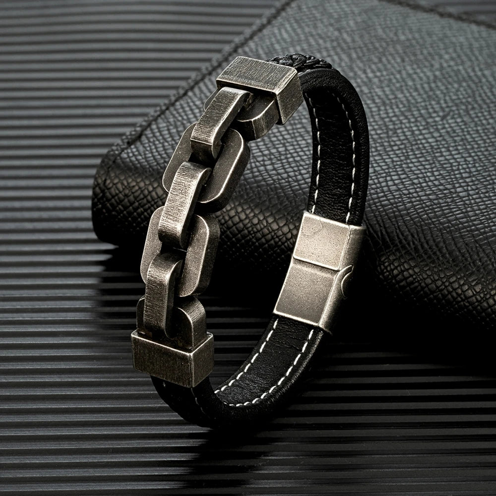 Martin Duval Chain Link Leather Bracelet