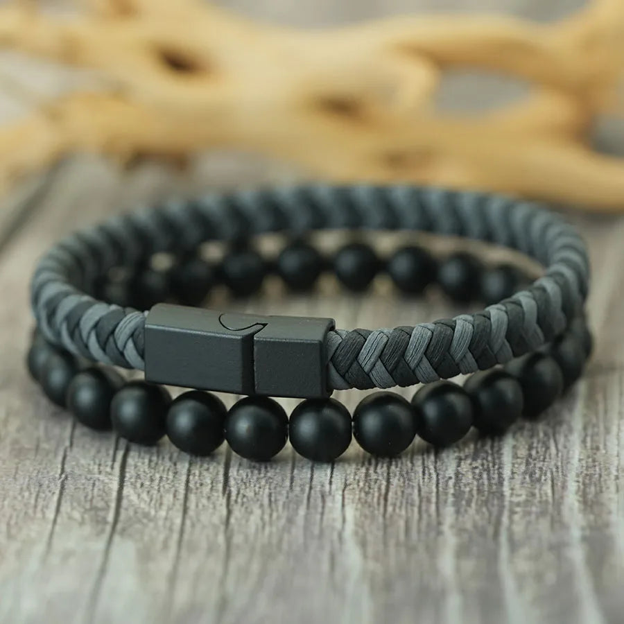 Martin Duval Onyx & Leather Bracelet Set