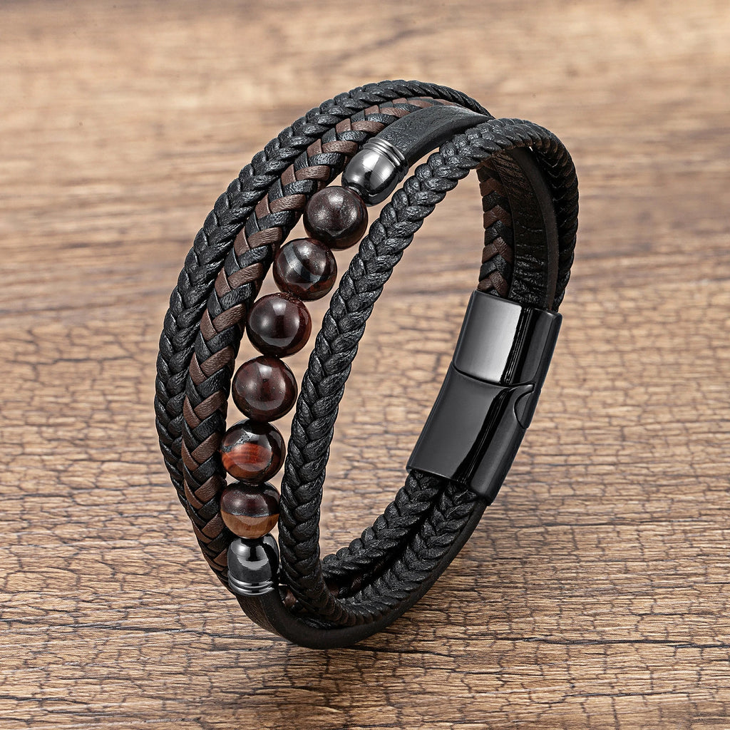 Martin Duval Layered Leather Bracelet - Red Tiger Eye