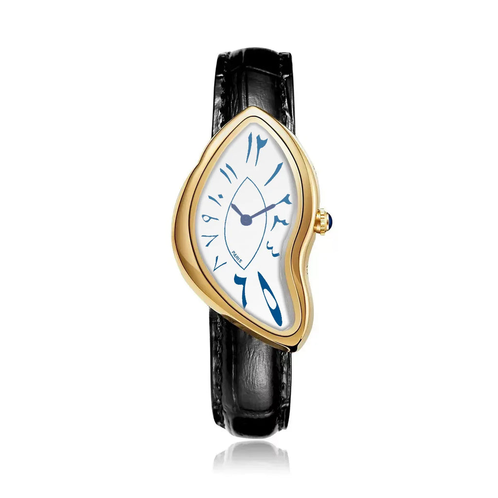 Unique Twisted Irregular Men Quartz Watch Vintage Waterproof Leather Strap Safe Fold Buckle Fashion Wrist Accessory