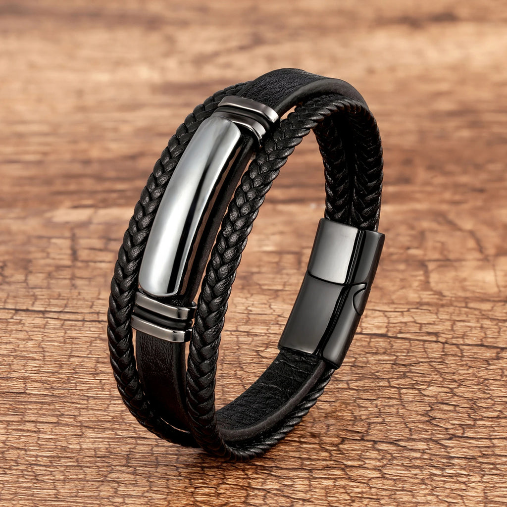Martin Duval Stone Bar Leather Bracelet - Hematite