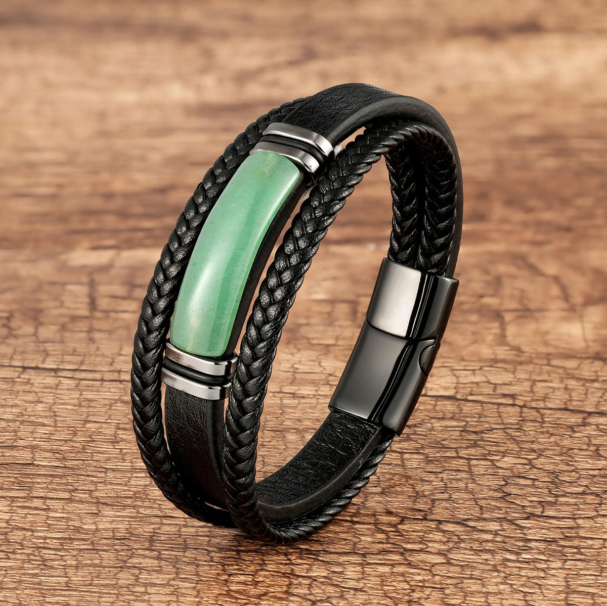 Martin Duval Stone Bar Leather Bracelet - Aventurine
