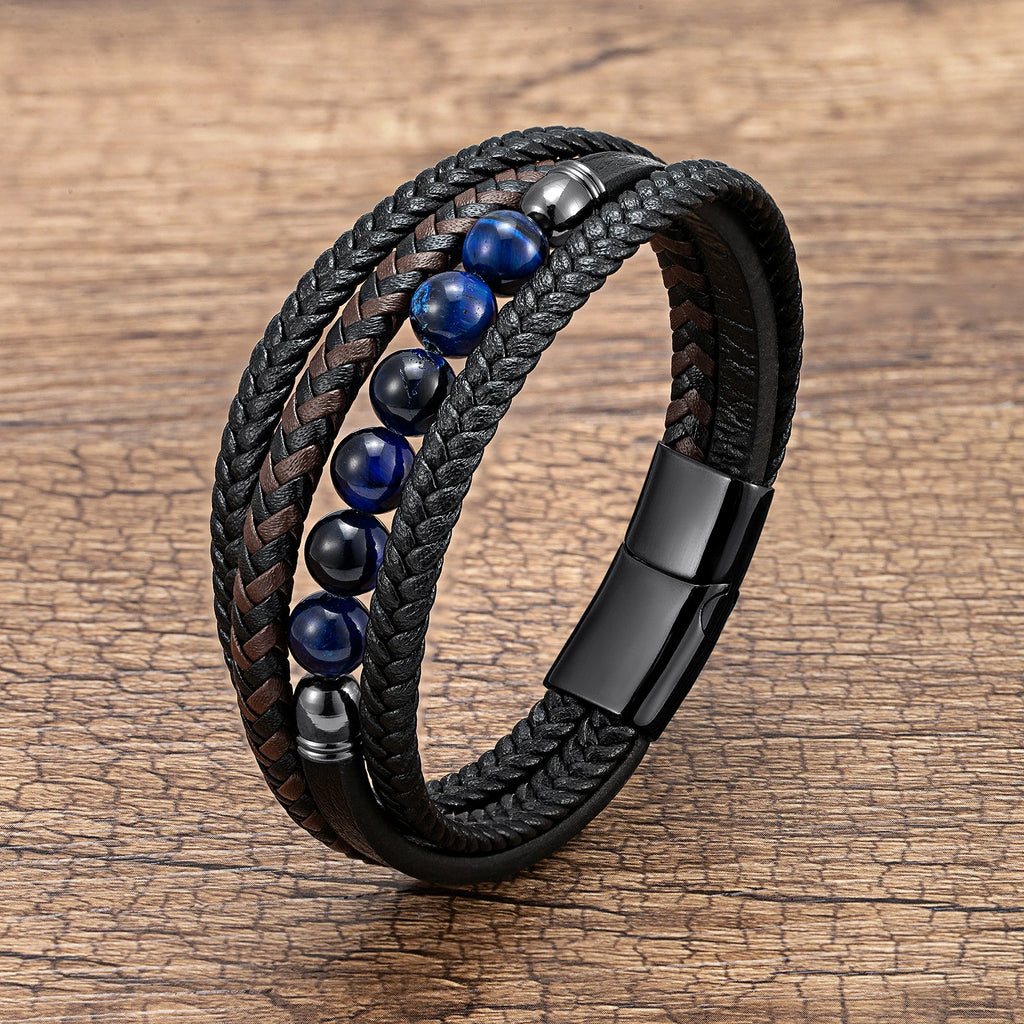 Martin Duval Layered Leather Bracelet - Tiger Eye Stone-C