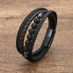 Martin Duval Layered Leather Bracelet - Lava Stone