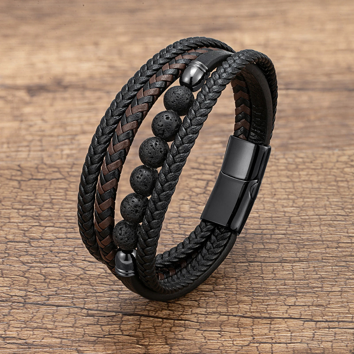 Martin Duval Layered Leather Bracelet - Lava Stone