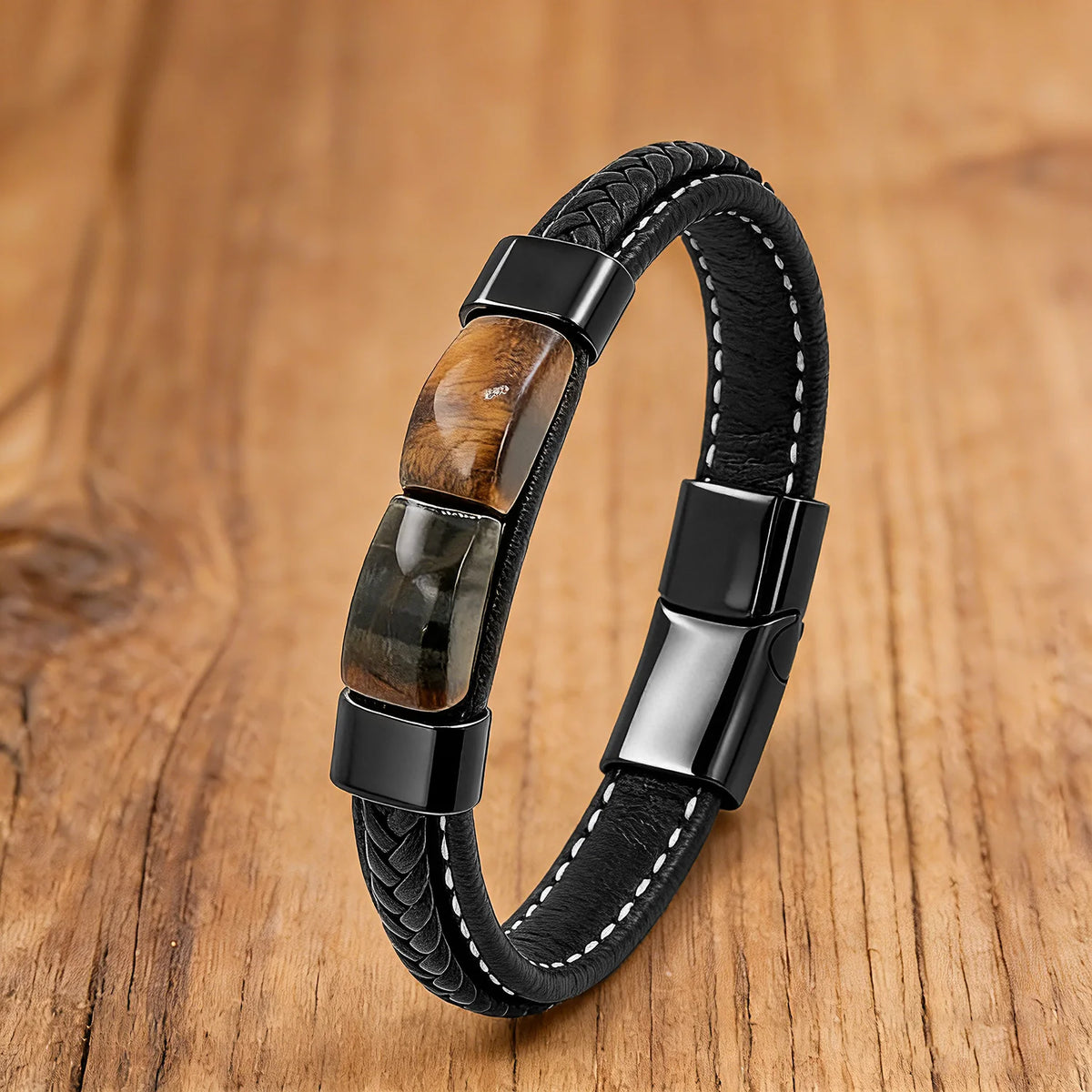 Martin Duval Tiger Eye Leather Bracelet - Yellow Blue Tiger